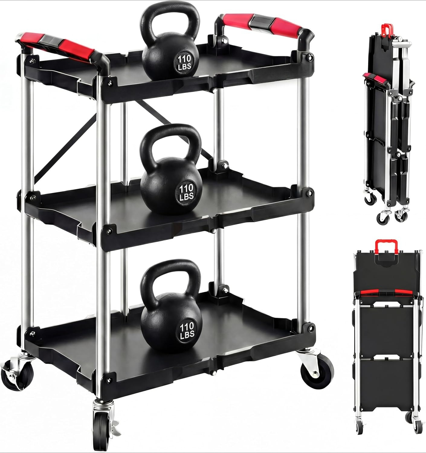 Home Improvement House - 3-Shelf Foldable Rolling Utility Service Cart
